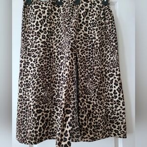 Leopard Print Satin Slit Midi Skirt Womens 2x Brown Black Boho Grunge Festival